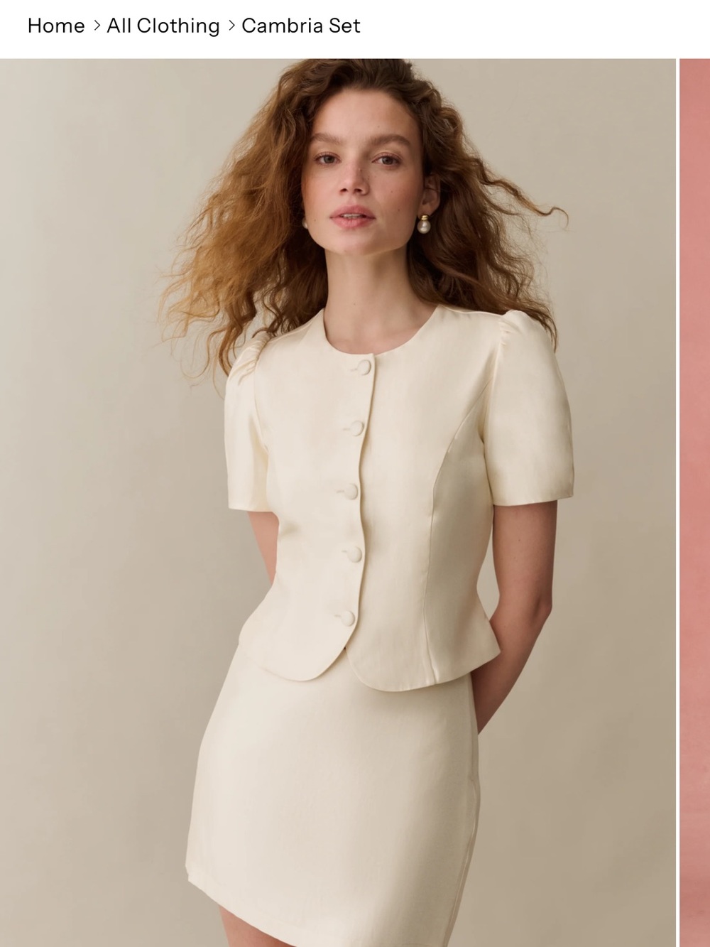 Short-Sleeve Cream Jacket and Skirt Set